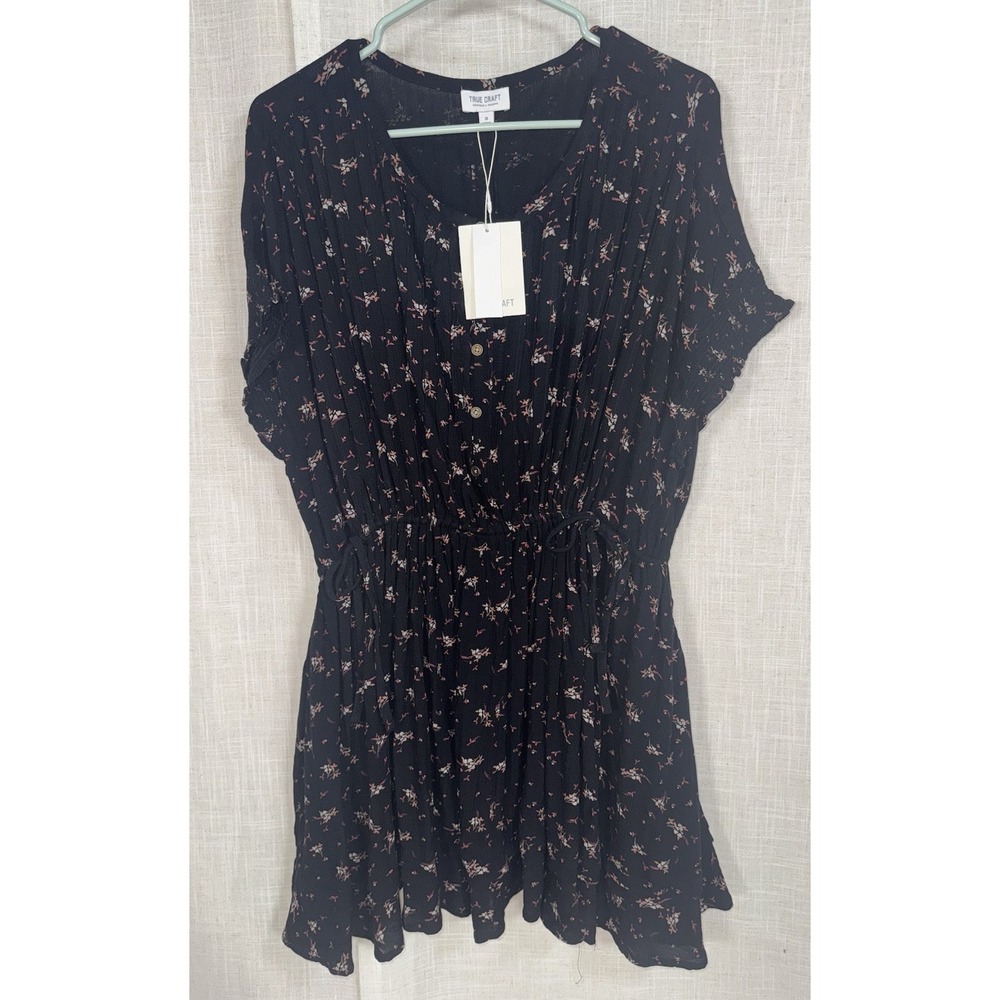 NWT True Craft Dress Women's M Medium Black Floral Print Ruffled Boho Babydoll